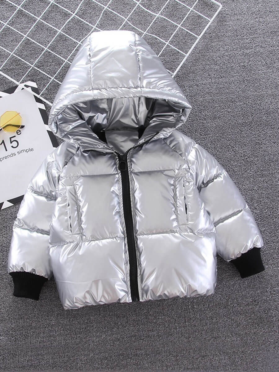 

Lovely Casual Hooded Collar Zipper Design Silver Boy Parka