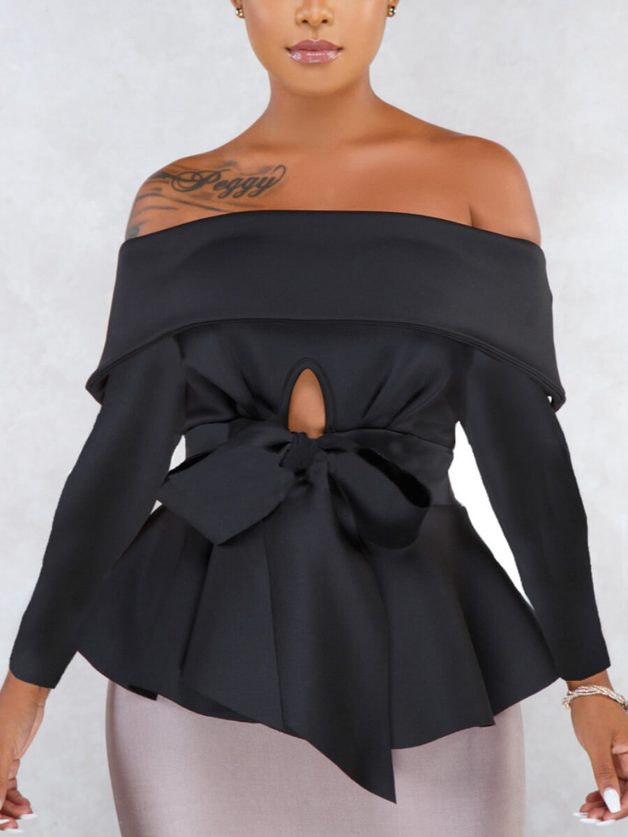 

Lovely Formal Off The Shoulder Hollow-out Black Blouse