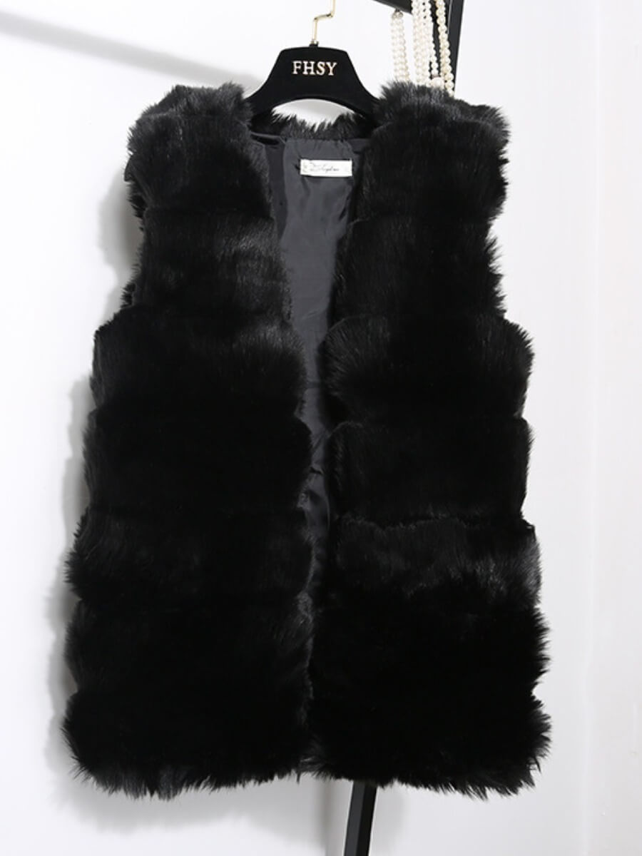 

Lovely Casual Sleeveless Black Faux Fur