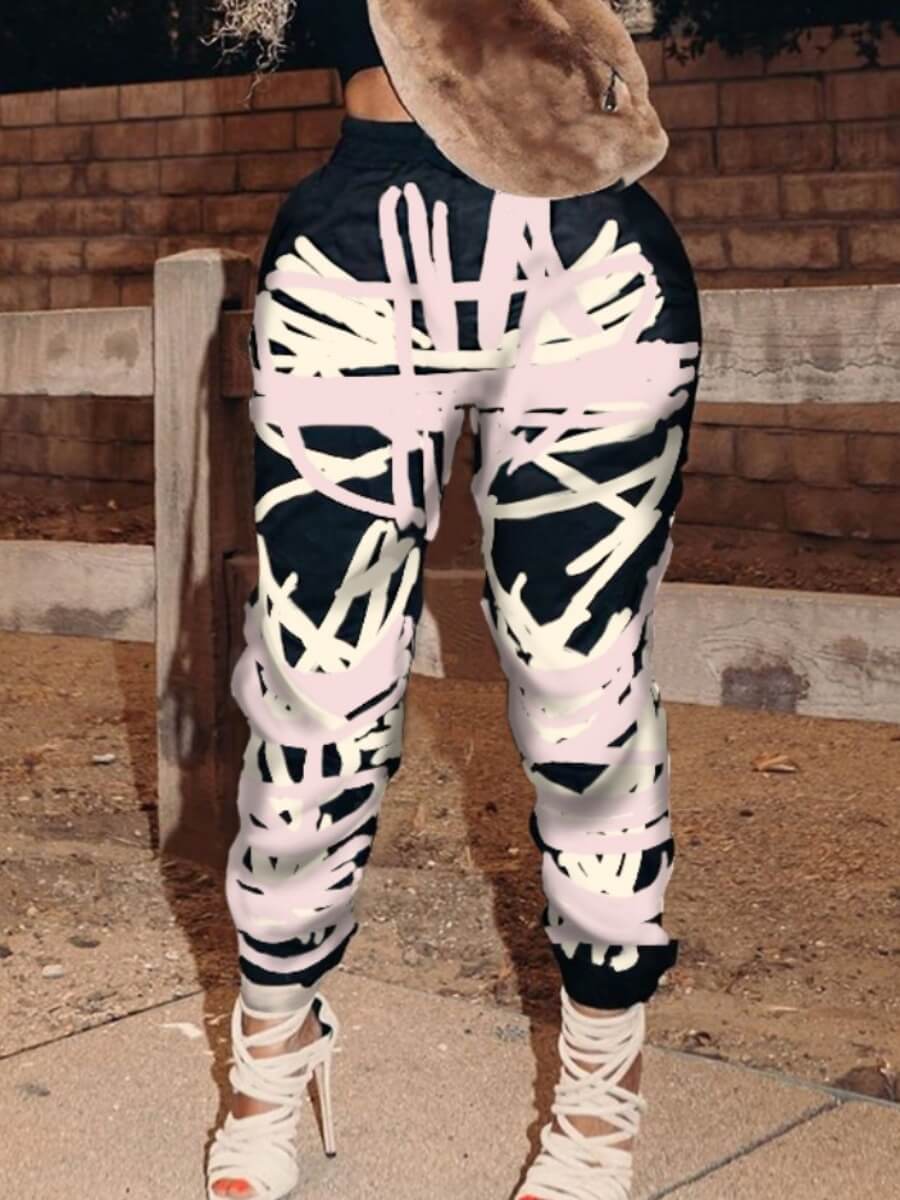 

Lovely Plus Size Print Black Pants