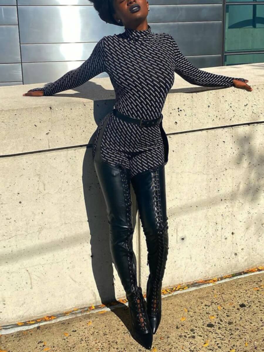 

Lovely Casual Turtleneck Skinny Long Sleeve Black One-piece Jumpsuit