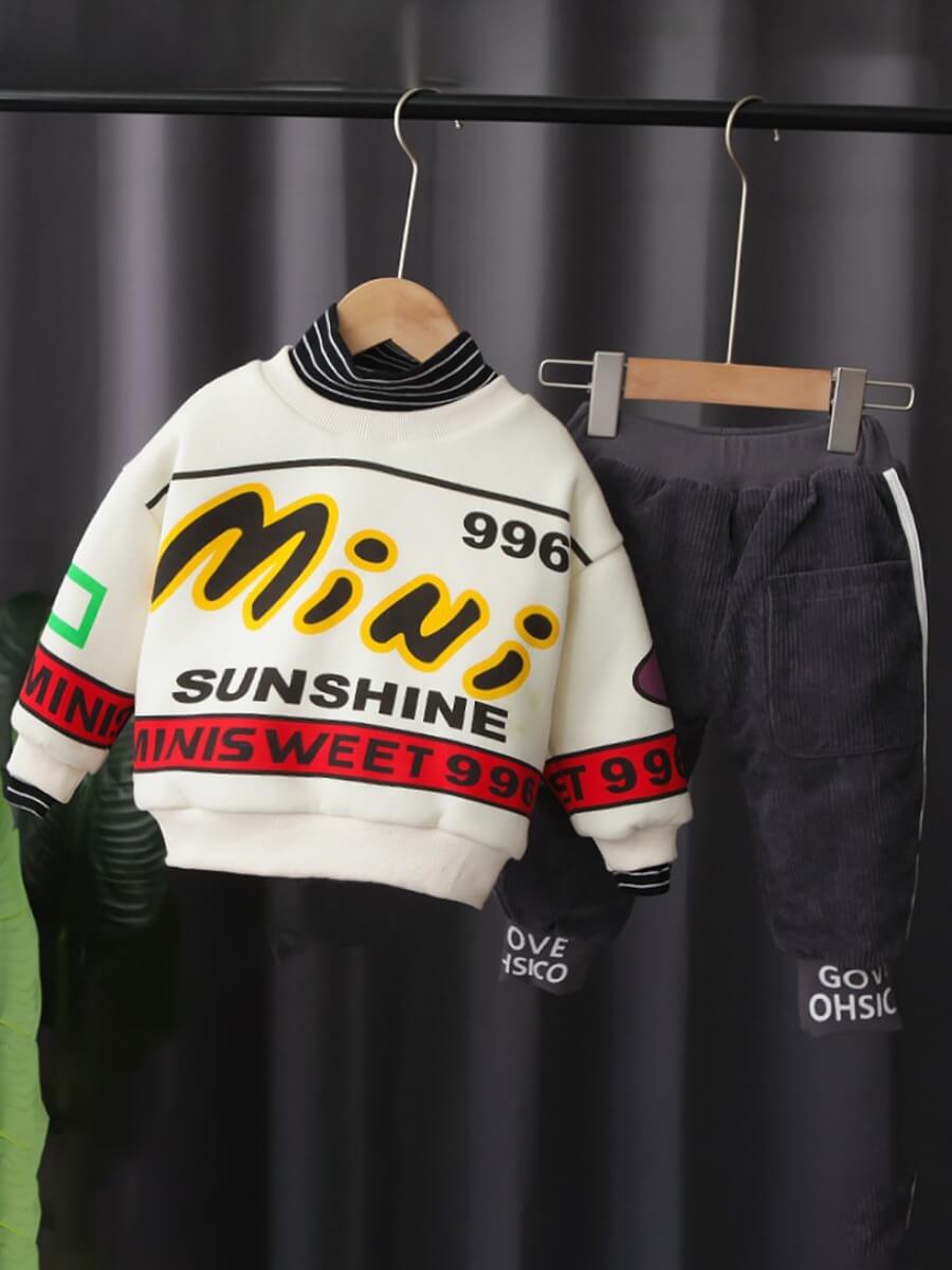 

Lovely Street Turtleneck Letter Print White Boy Two-piece Pants Set