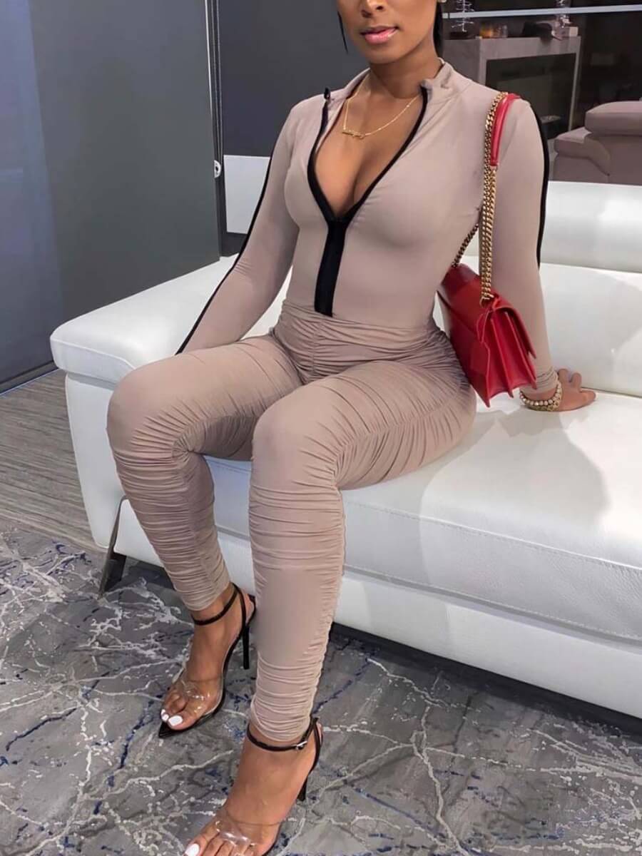 

Lovely Trendy Fold Design Skinny Dusty Pink One-piece Jumpsuit