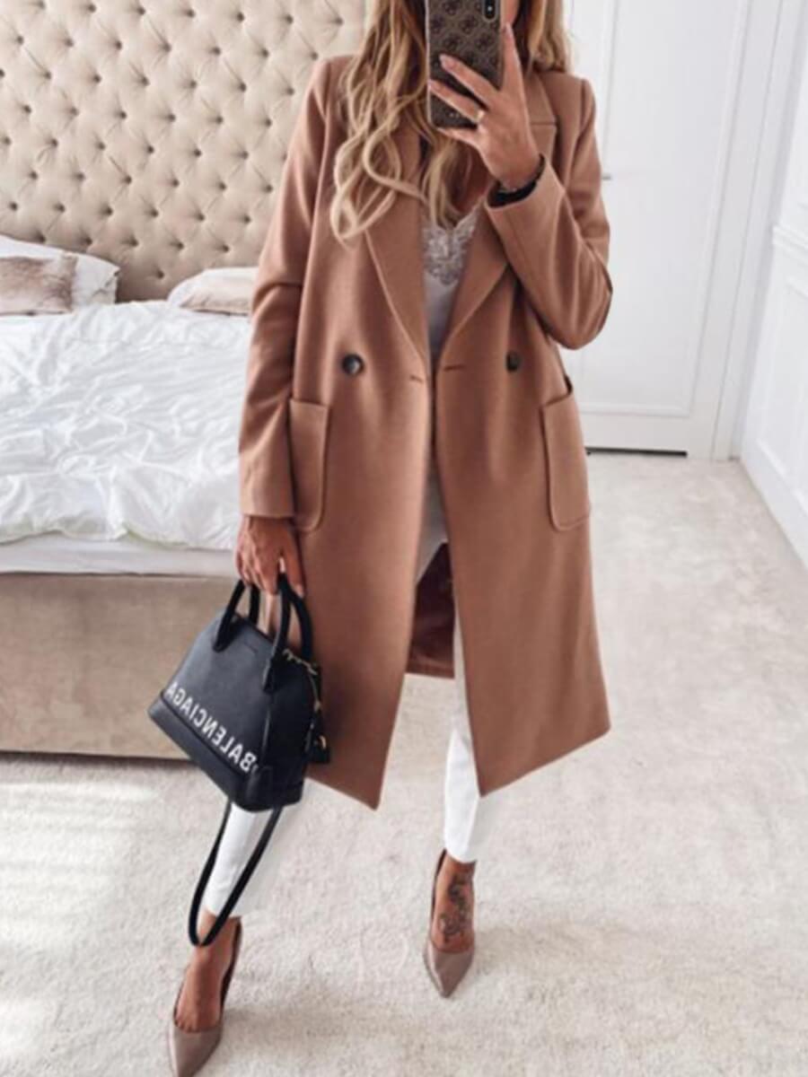 

Lovely Casual Turndown Collar Pocket Patched Khaki Plus Size Trench Coat