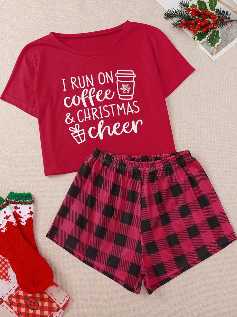 

Lovely O Neck Letter Print Red Sleepwear