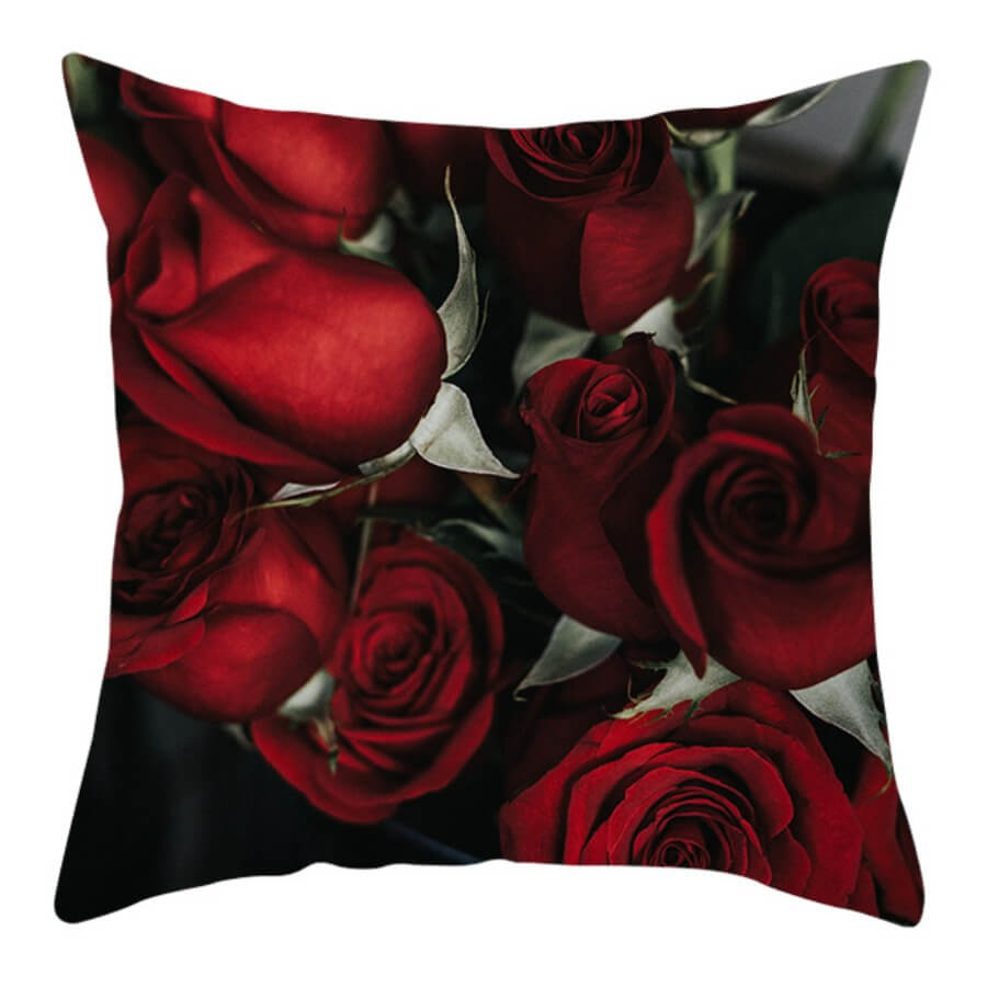 

Lovely Flower Print Dull Red Decorative Pillow Case