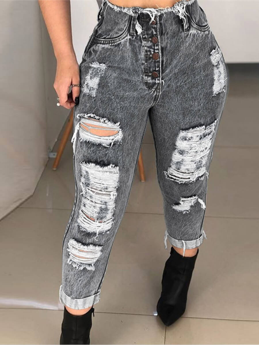 

Lovely Street Broken Holes Black Jeans