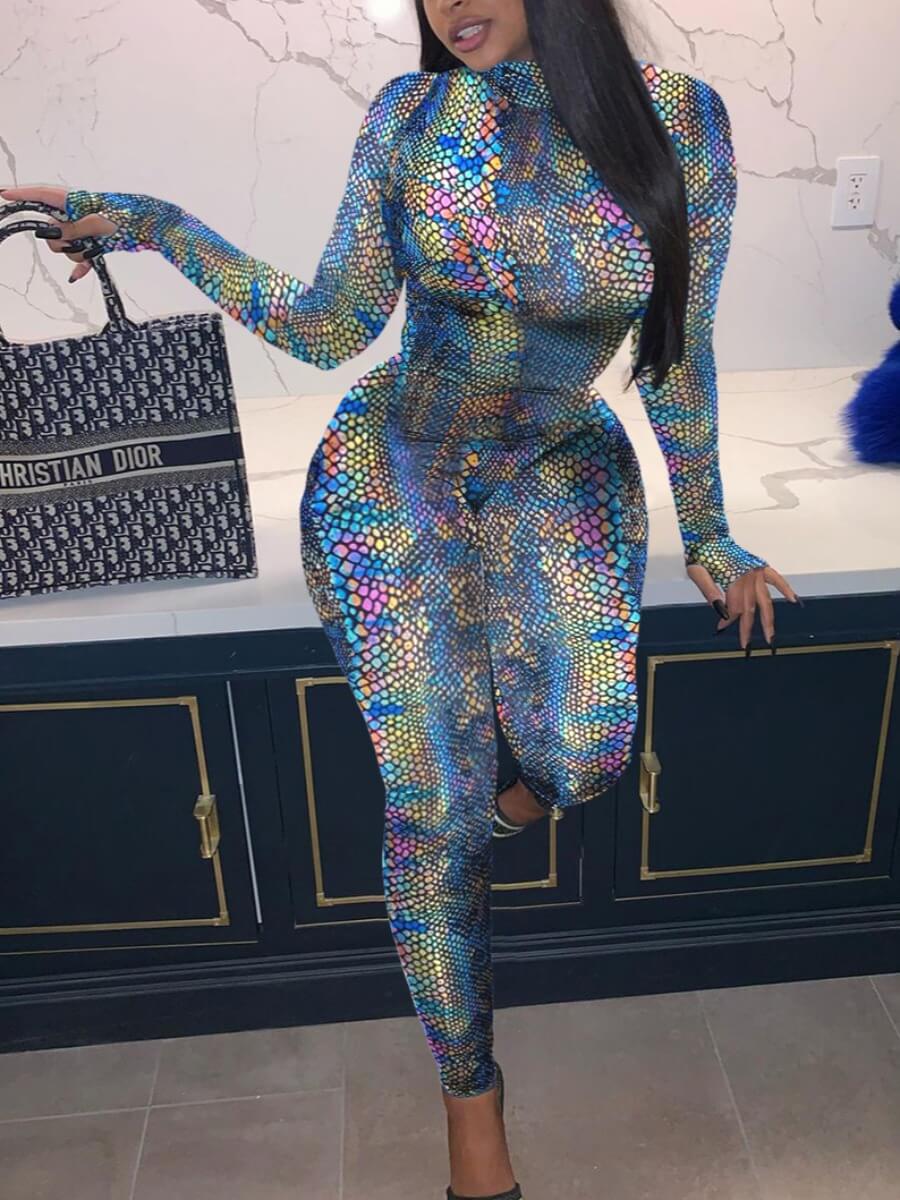 

Lovely Street Animal Print Blue One-piece Jumpsuit