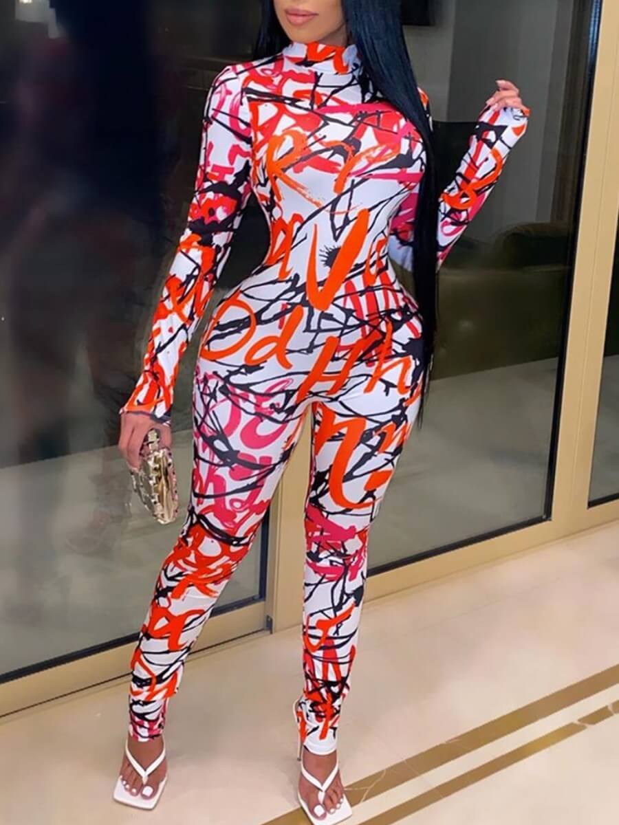 

Lovely Casual Mandarin Collar Print White One-piece Jumpsuit