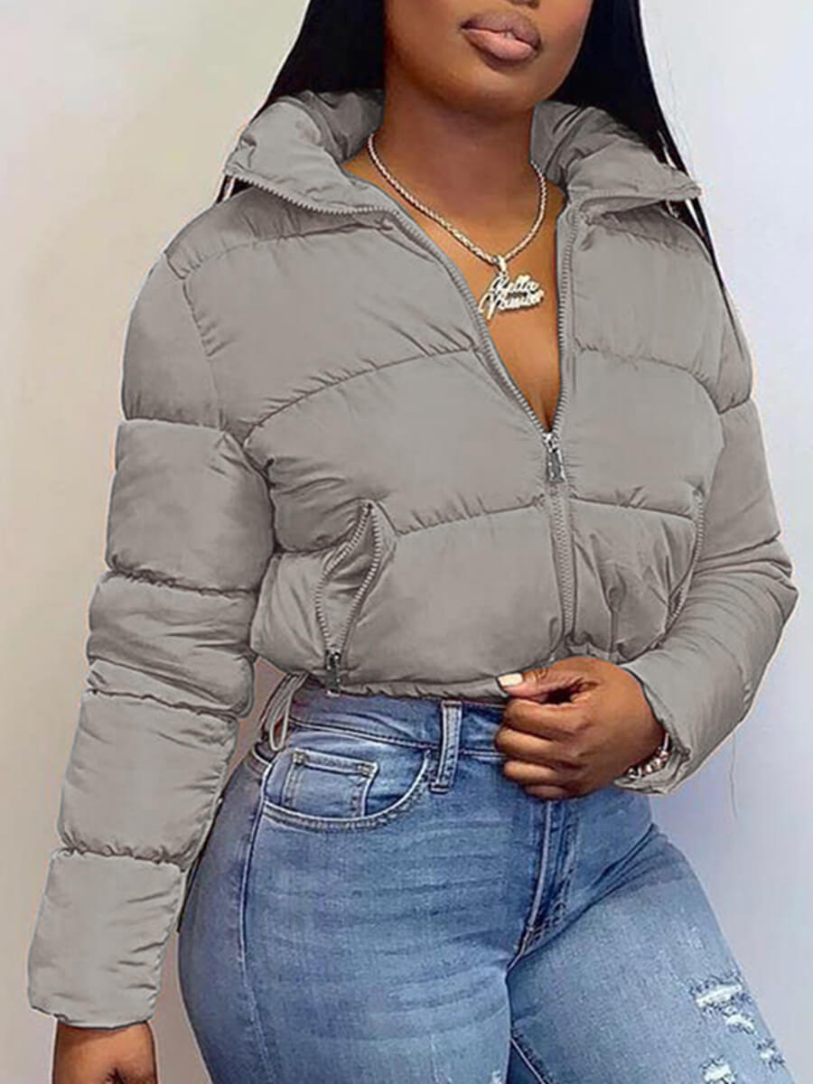 

Lovely Casual Turndown Collar Zipper Design Grey Parka