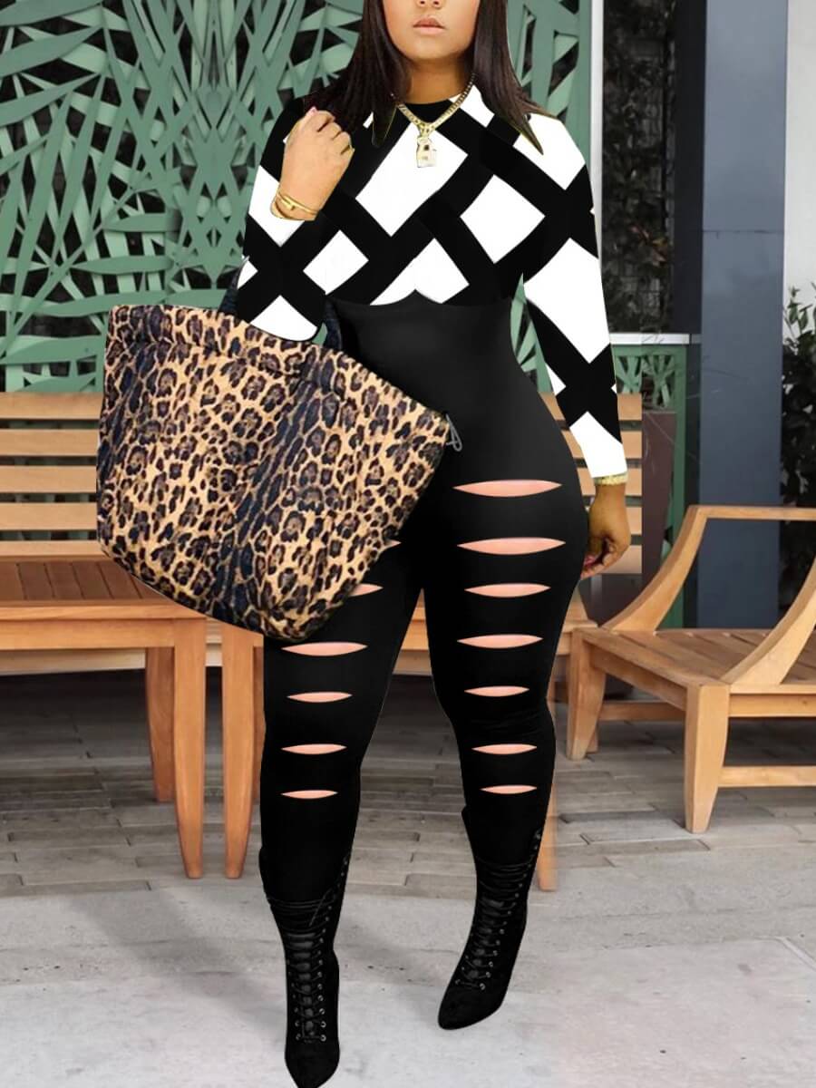 

LW Casual O Neck Patchwork Ripped White One-piece Jumpsuit