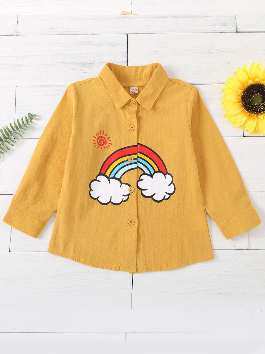 

Lovely Stylish Shirt Collar Rainbow Striped Yellow Girl Blouse