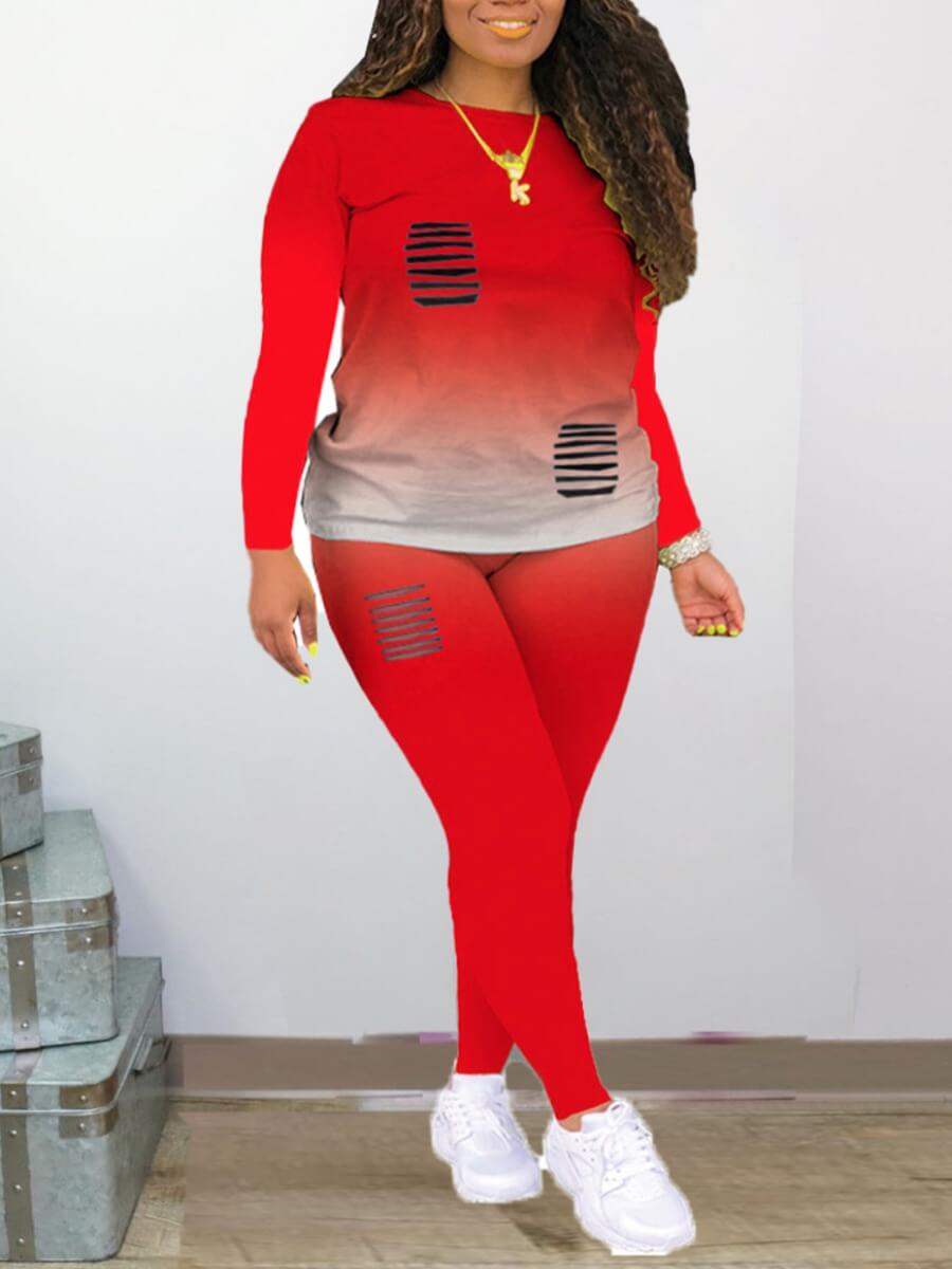 

Lovely Street O Neck Broken Holes Red Two Piece Pants Set