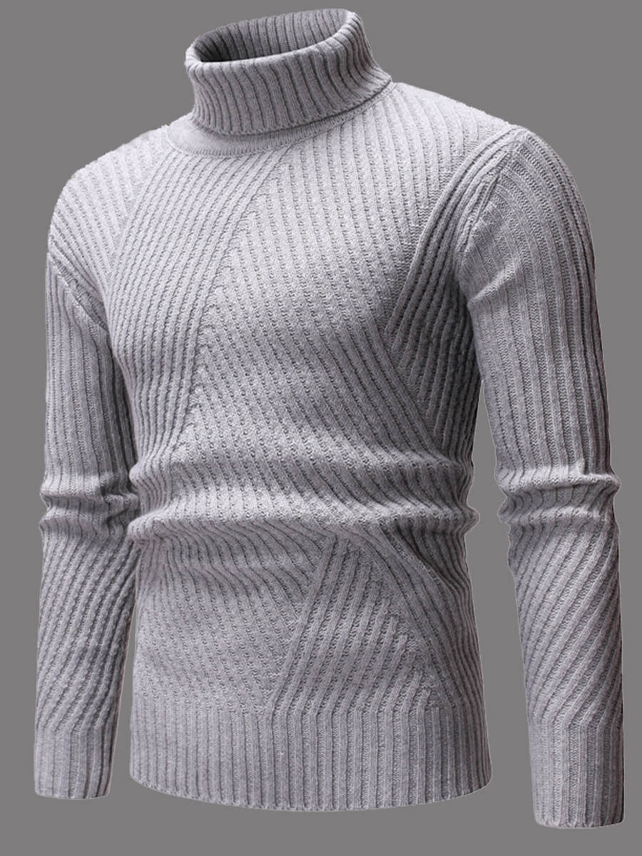 

Lovely Casual Turtleneck Striped Grey Men Sweater