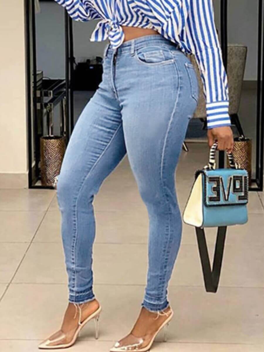 LovelyWholesale High-waisted High Stretchy Skinny Jeans Spring|Fall Casual Tear Spring Summer 2024