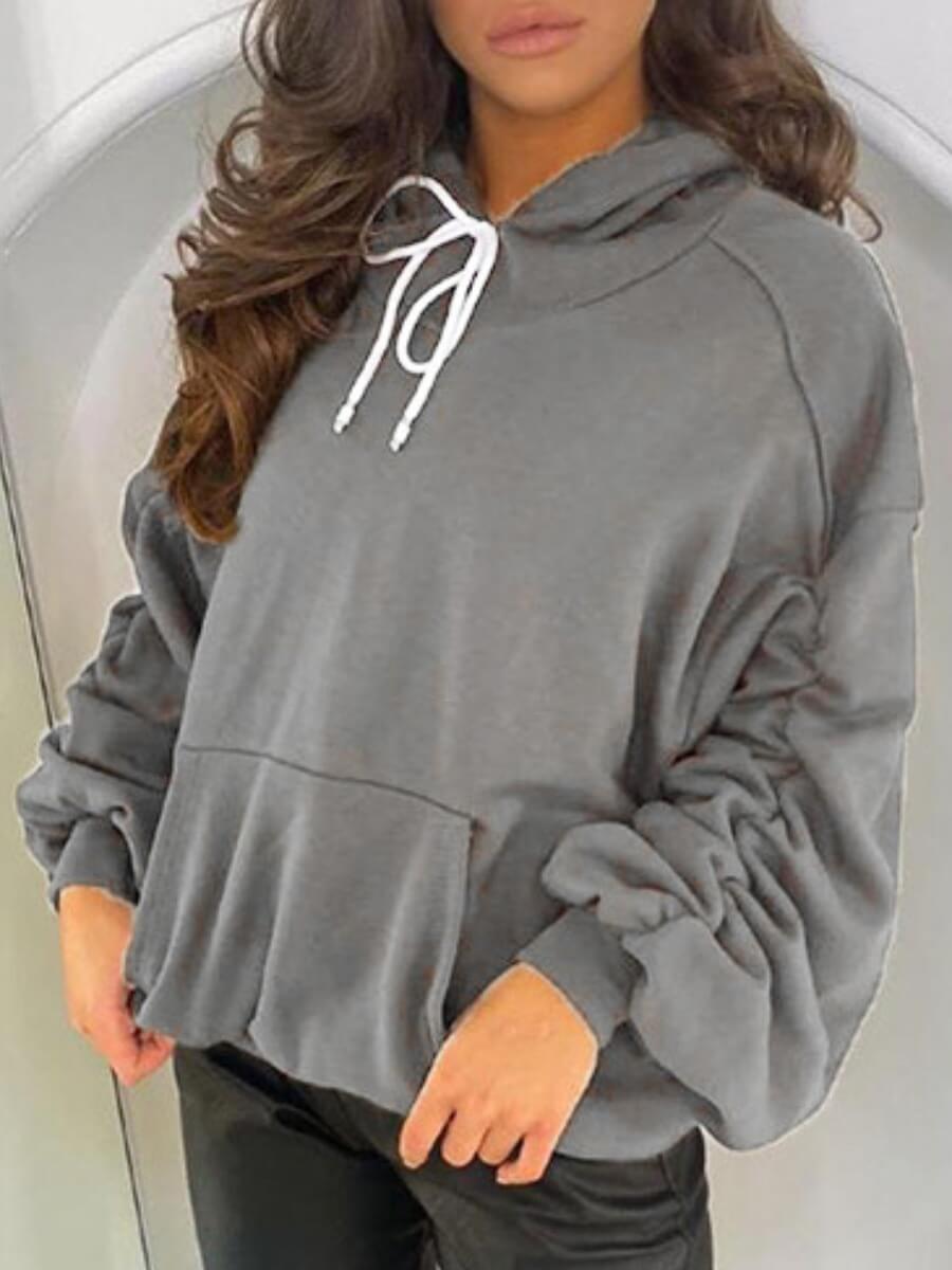 

Lovely Casual Hooded Collar Pleat Grey Hoodie