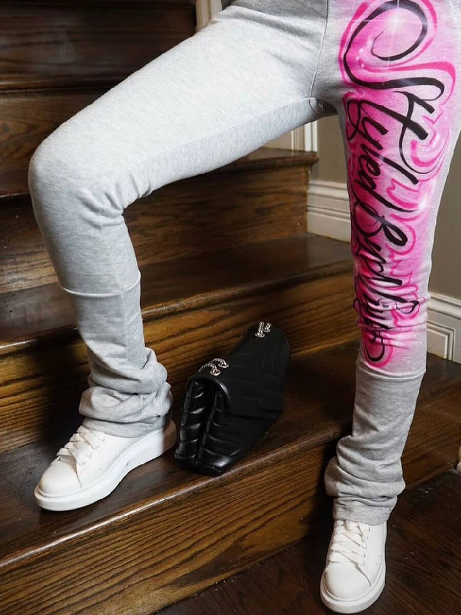 

Lovely Street Letter Print Grey Pants