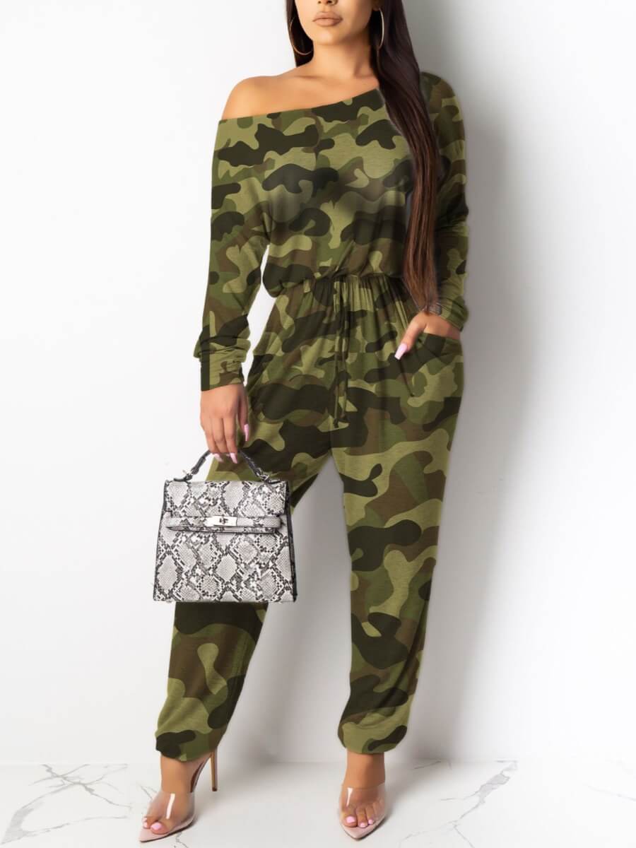 

Lovely Street One Shoulder Camo Print One-piece Jumpsuit