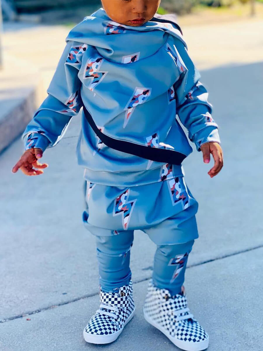 

Lovely Stylish Fold Design Print Baby Blue Two Piece Pants Set