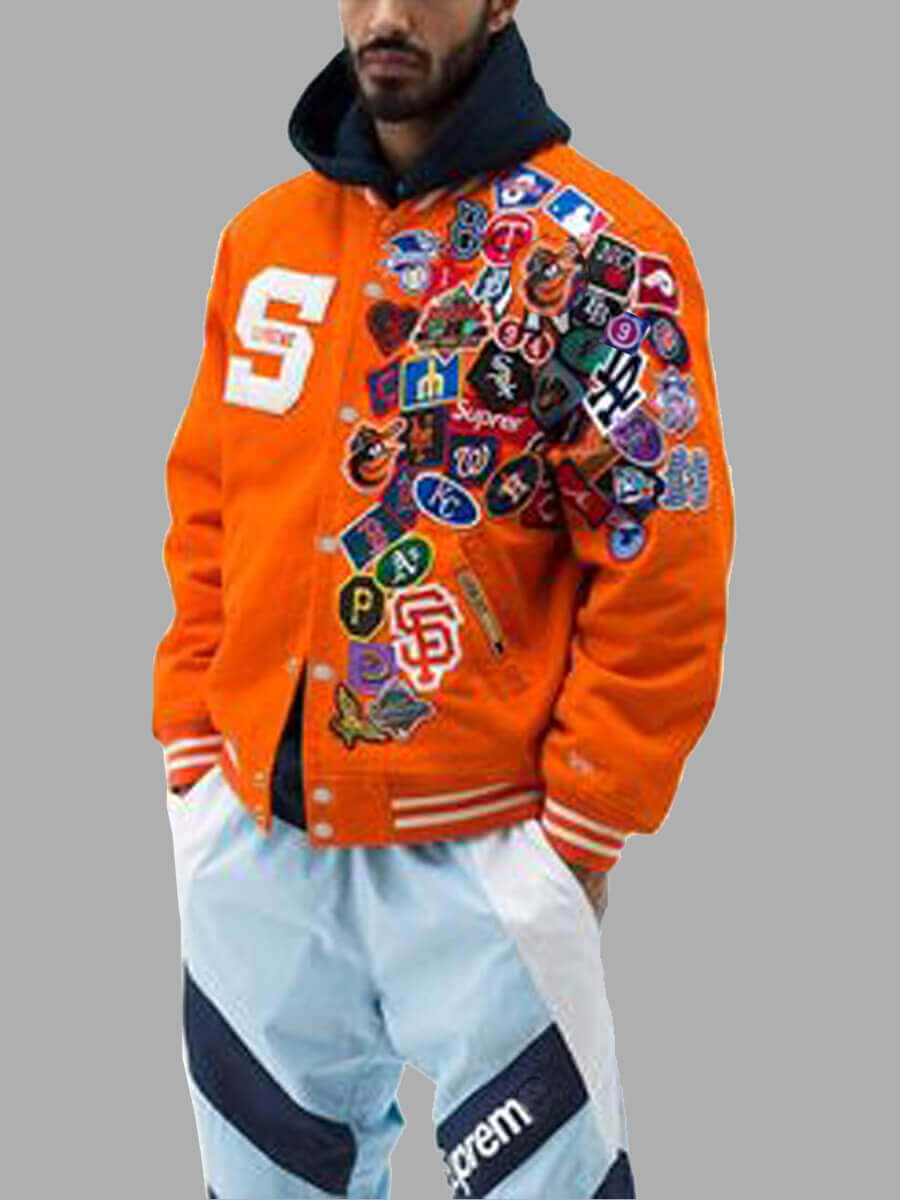 

Lovely Street Print Patchwork Jacinth Men Jacket