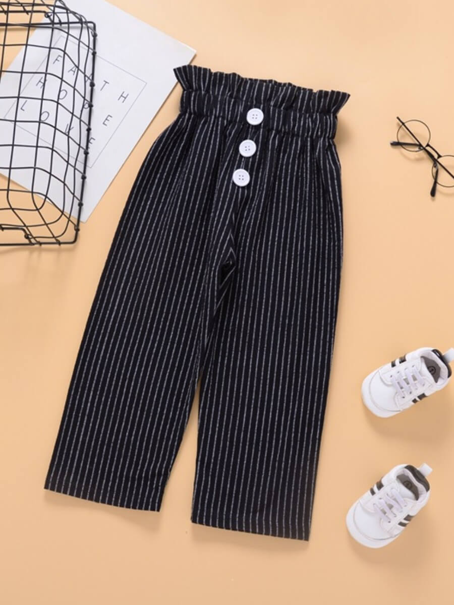 

Lovely Trendy Striped Buttons Design Black Girl Pants