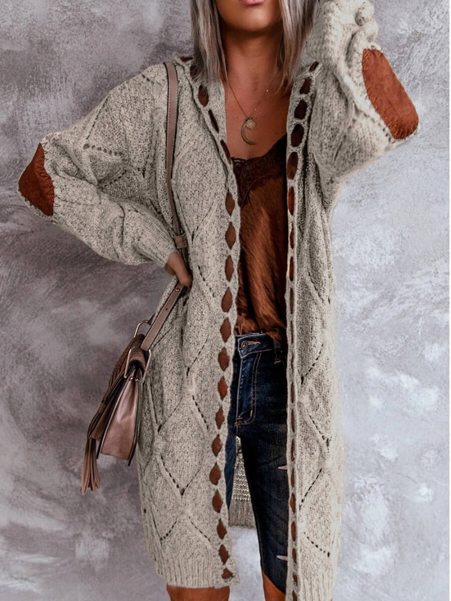 

Lovely Casual Hooded Collar Patchwork Light Camel Long Cardigan