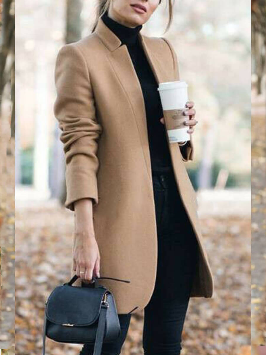 

Lovely Formal Mandarin Collar Basic Khaki Coat
