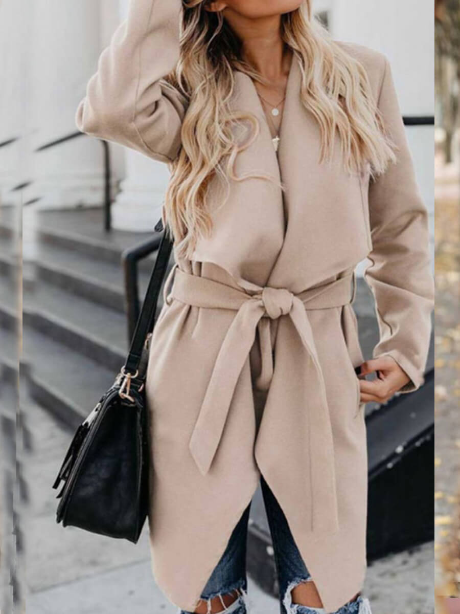 

Lovely Street Turndown Collar Basic Khaki Wool