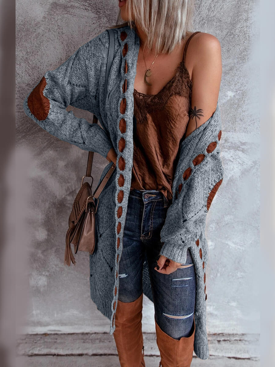 

Lovely Casual Hooded Collar Patchwork Blue Long Cardigan