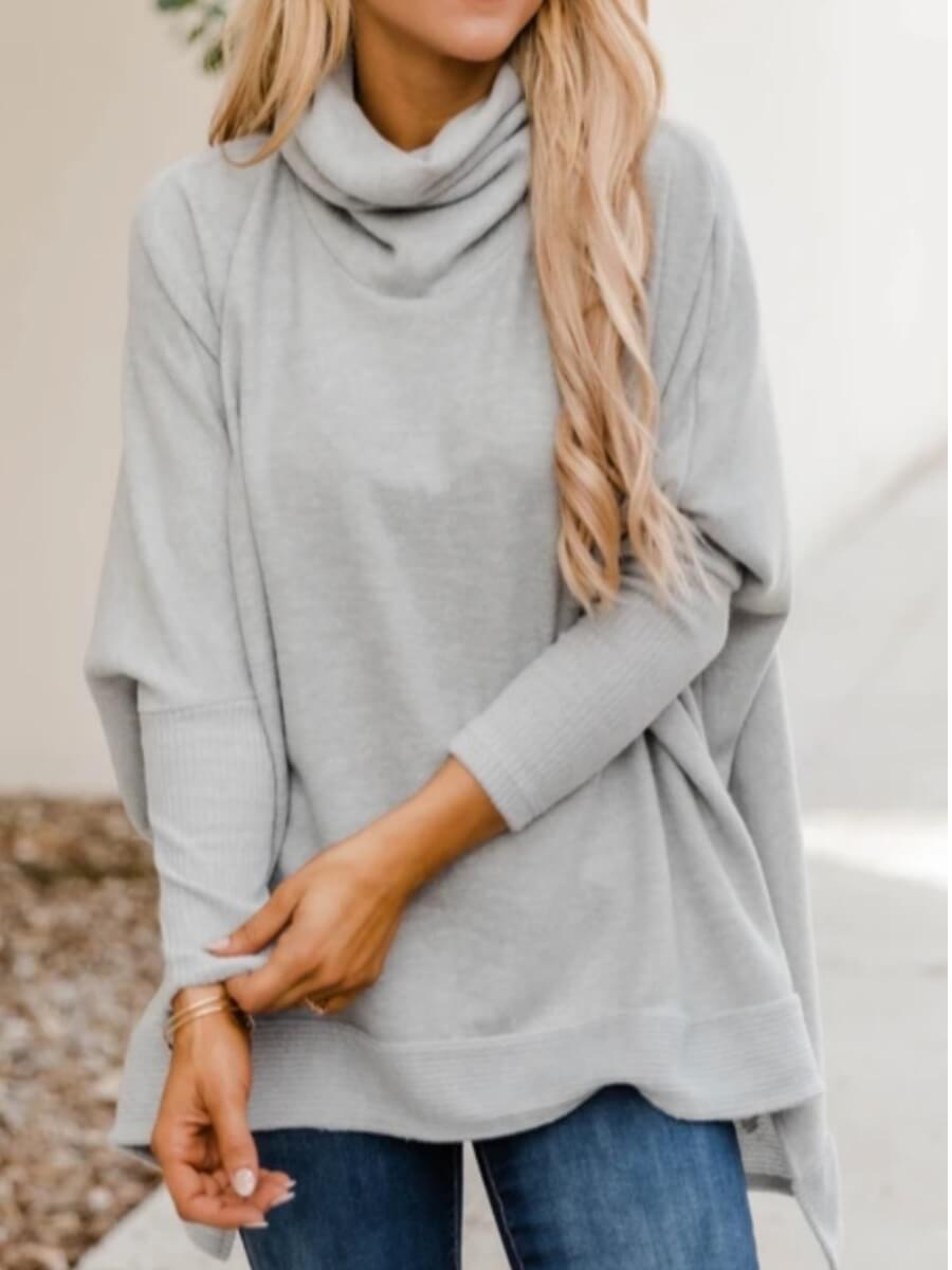 

Lovely Casual Turtleneck Asymmetrical Loose Grey Sweater