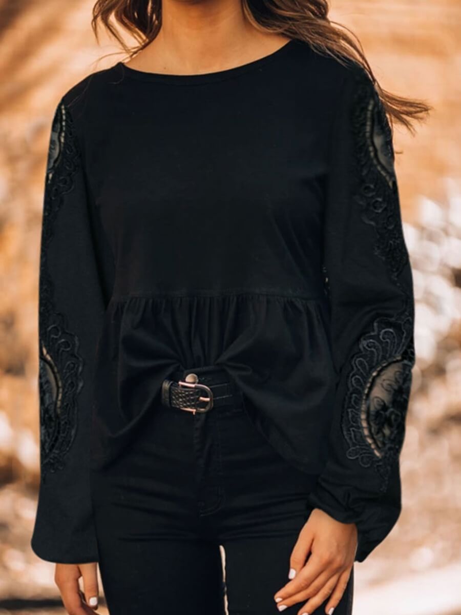 

Lovely Stylish Patchwork Print Black Blouse