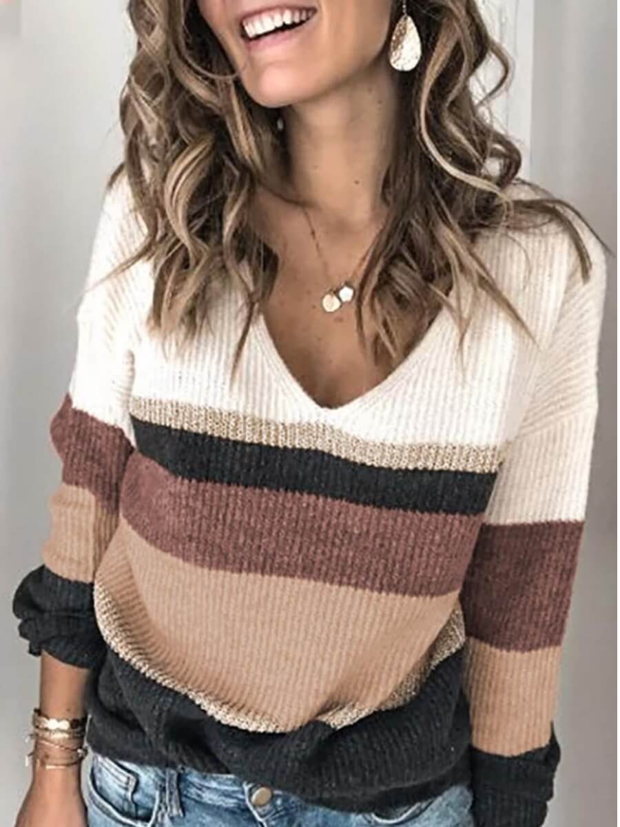 

Lovely Striped Coffee Sweater