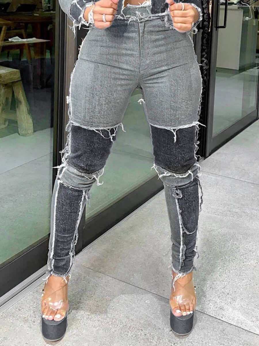 

LW Trendy Patchwork Black Jeans