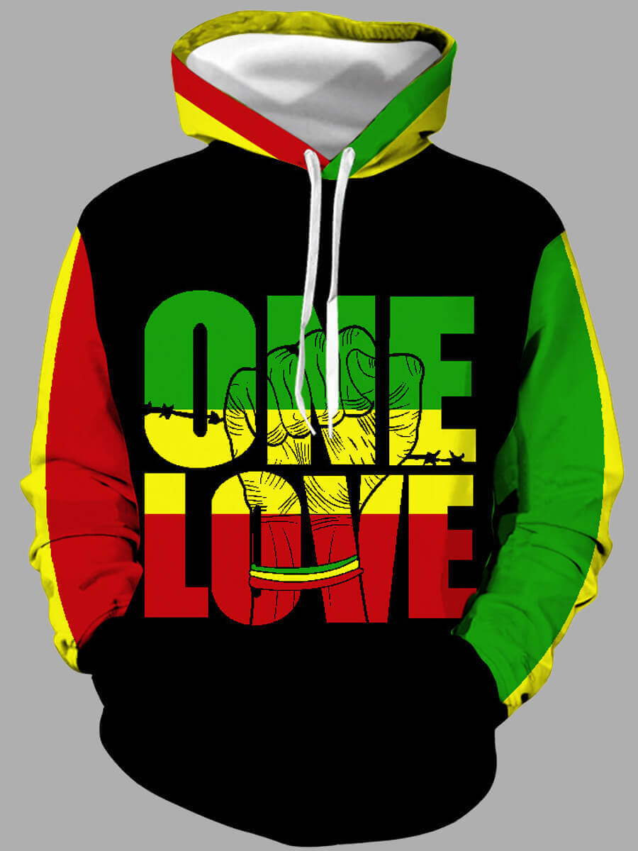 

LW Men Casual Hooded Collar Letter Print Black Hoodie