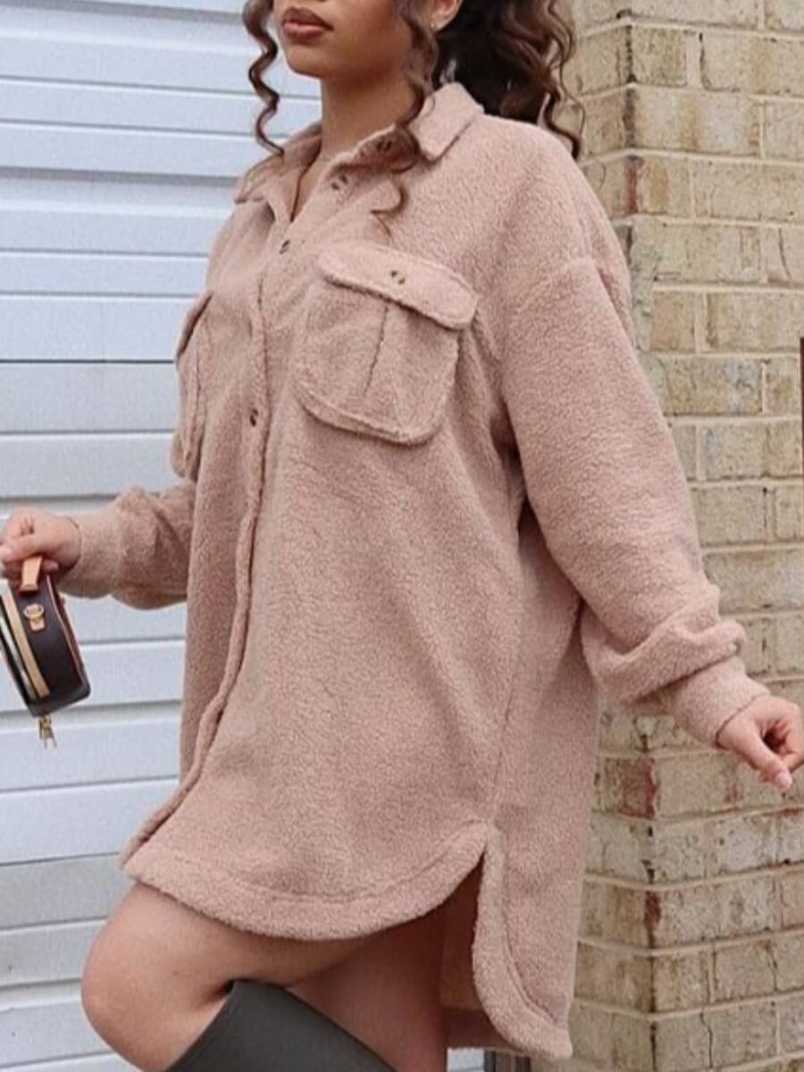 

Lovely Casual Dropped Shoulder Button Design Apricot Mini Dress
