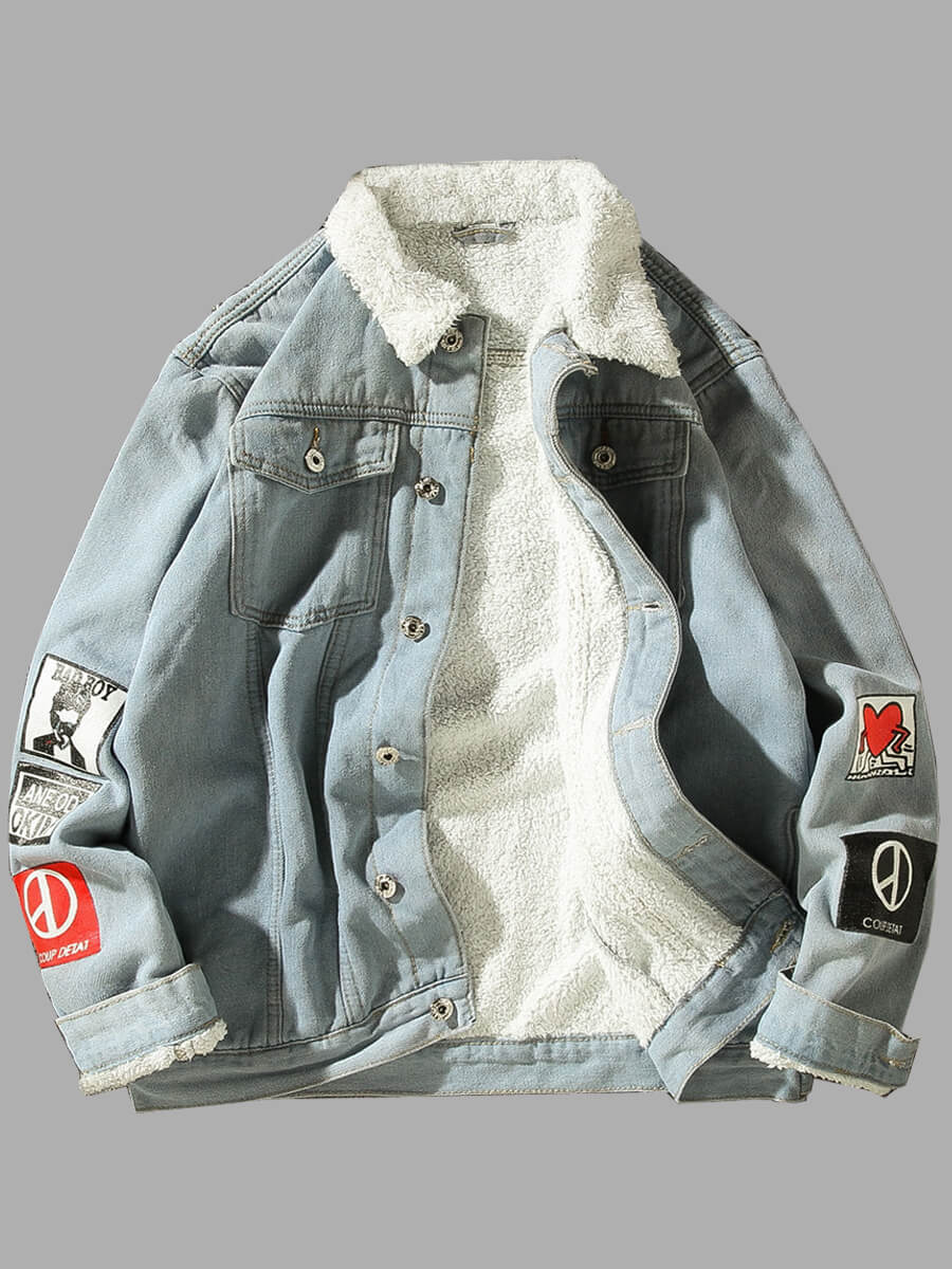 

Lovely Street Turndown Collar Buttons Design Baby Blue Men Denim Jacket