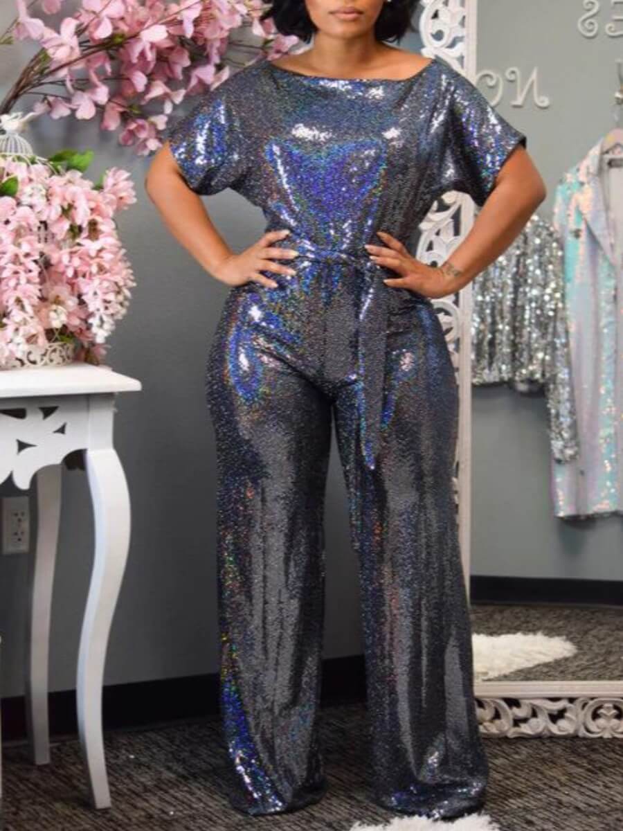 

Lovely Stylish Lace-up Blue One-piece Jumpsuit