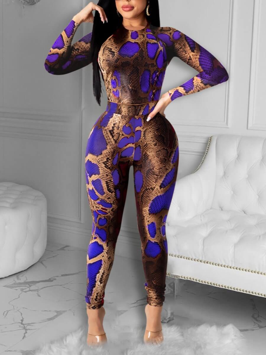 

Lovely Stylish Animal Print Purple Two Piece Pants Set