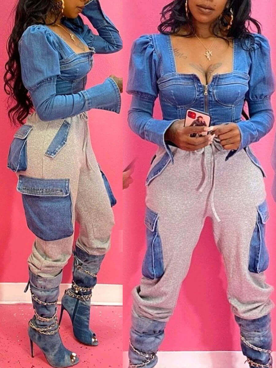 

Lovely Sportswear Pocket Patched Blue Jeans
