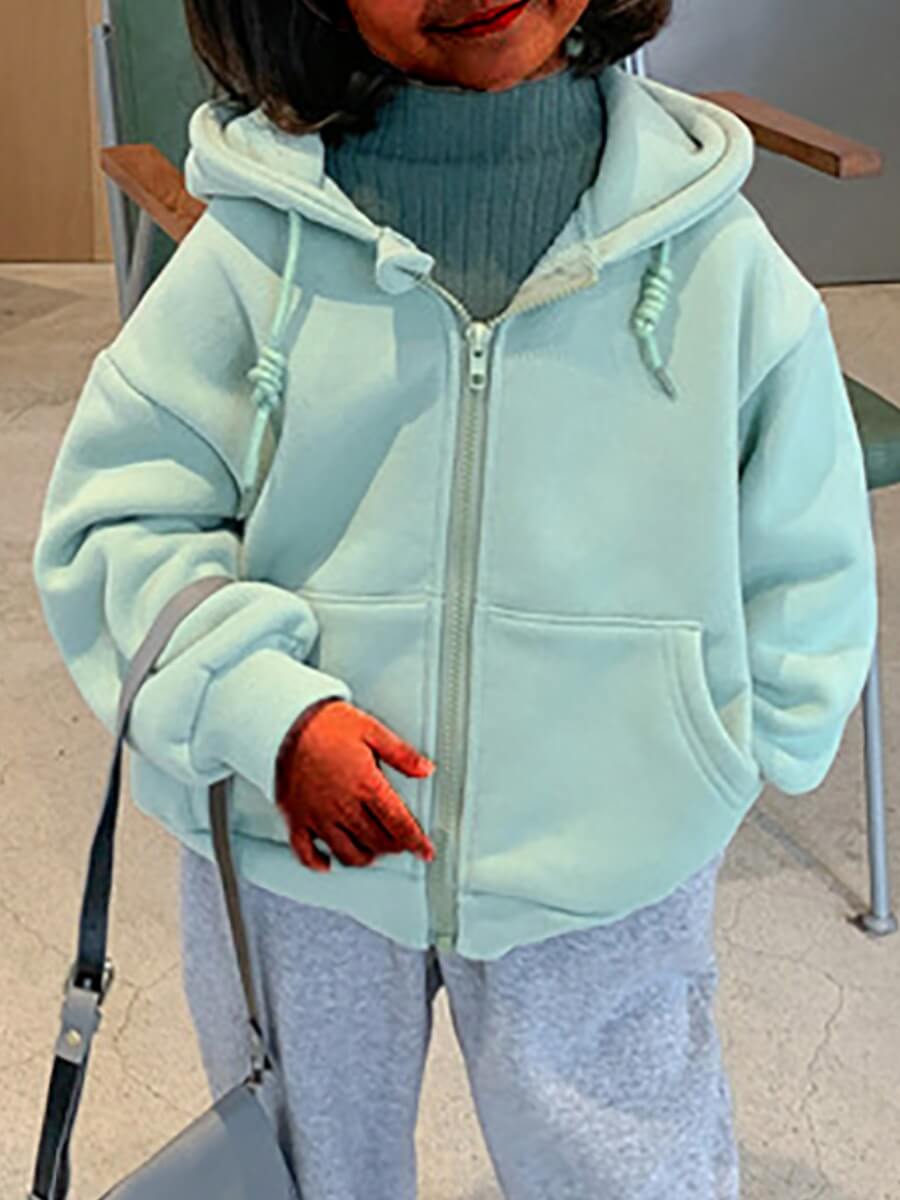 

Lovely Casual Hooded Collar Zipper Design Green Girl Coat