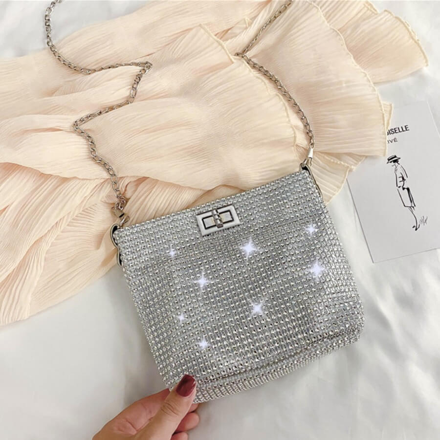 

Lovely Stylish Chain Strap Silver Crossbody Bag