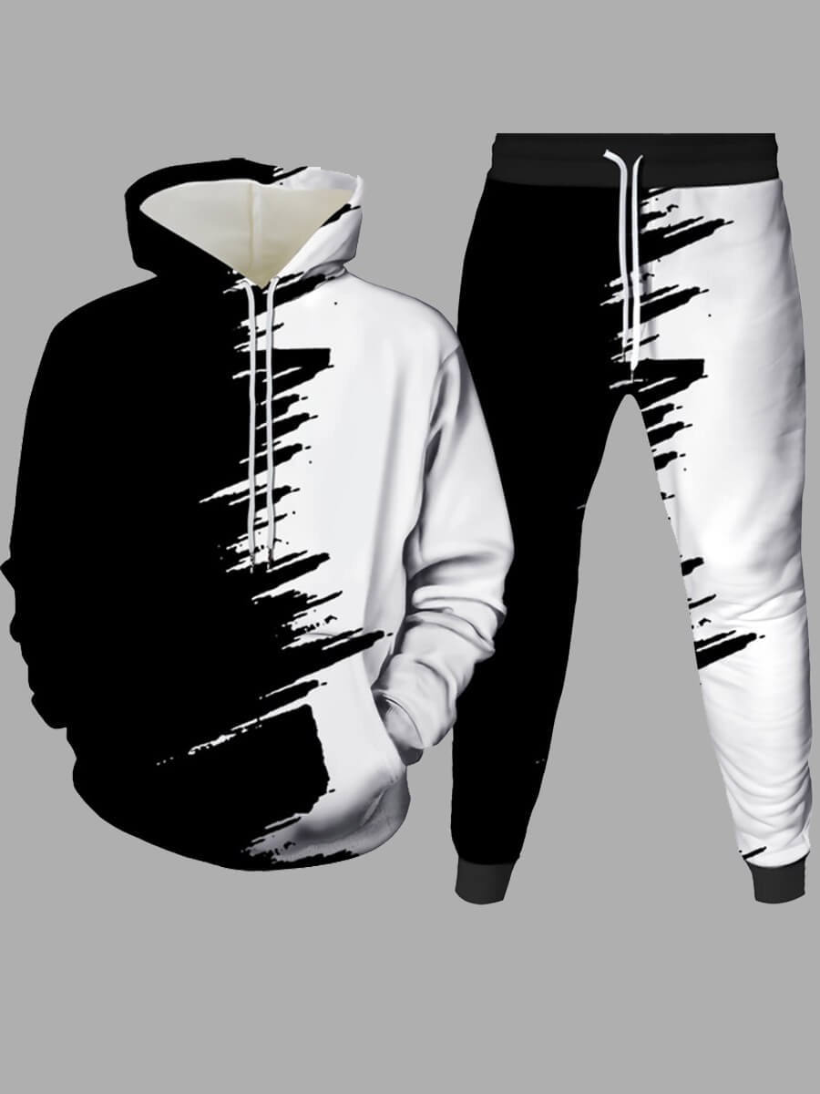 

LW Men Hooded Collar Tie-dye Oversized Pants Set, Black
