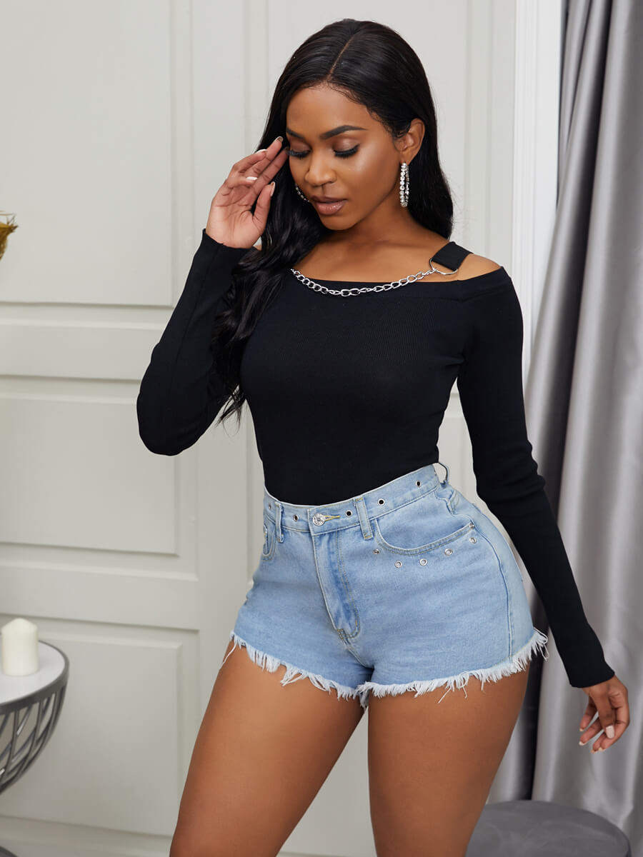 

Lovely Chic Spaghetti Strap Basic Skinny Black Sweater