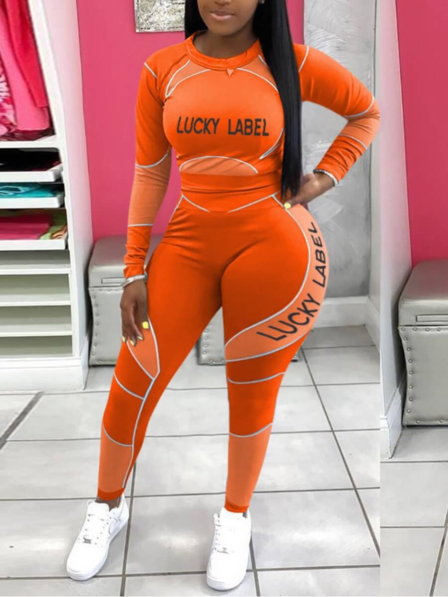 

Lovely Sportswear O Neck Letter Print Croci Plus Size Two-piece Pants Set