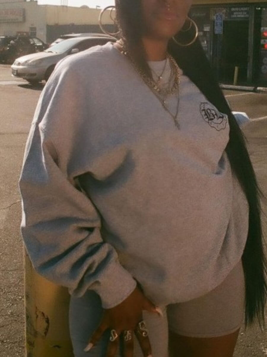 

Lovely Street O Neck Letter Print Grey Hoodie