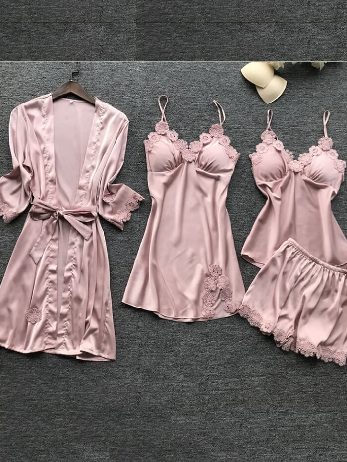 

Lovely Sexy Lace Patchwork Pink Sleepwear