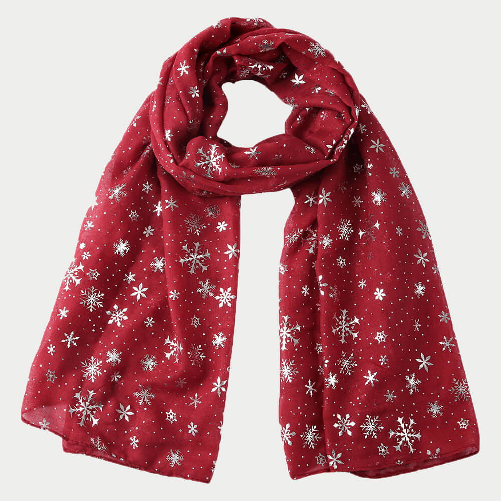 

Lovely Christmas Day Print Wine Red Scarve