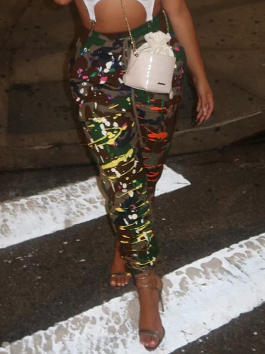 

Lovely Street Camo Print Tie-dye Pants