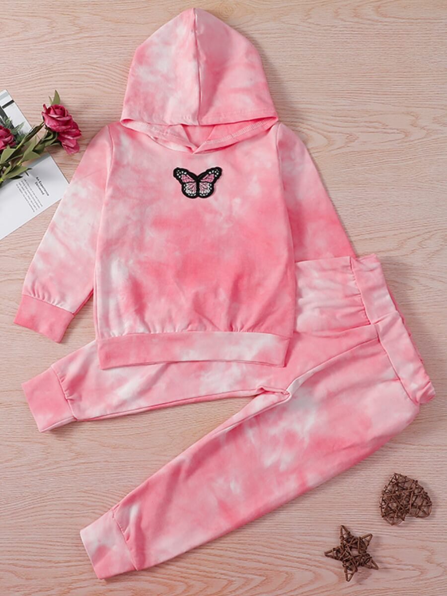 

Lovely Trendy Hooded Collar Butterfly Pink Girl Two-piece Pants Set