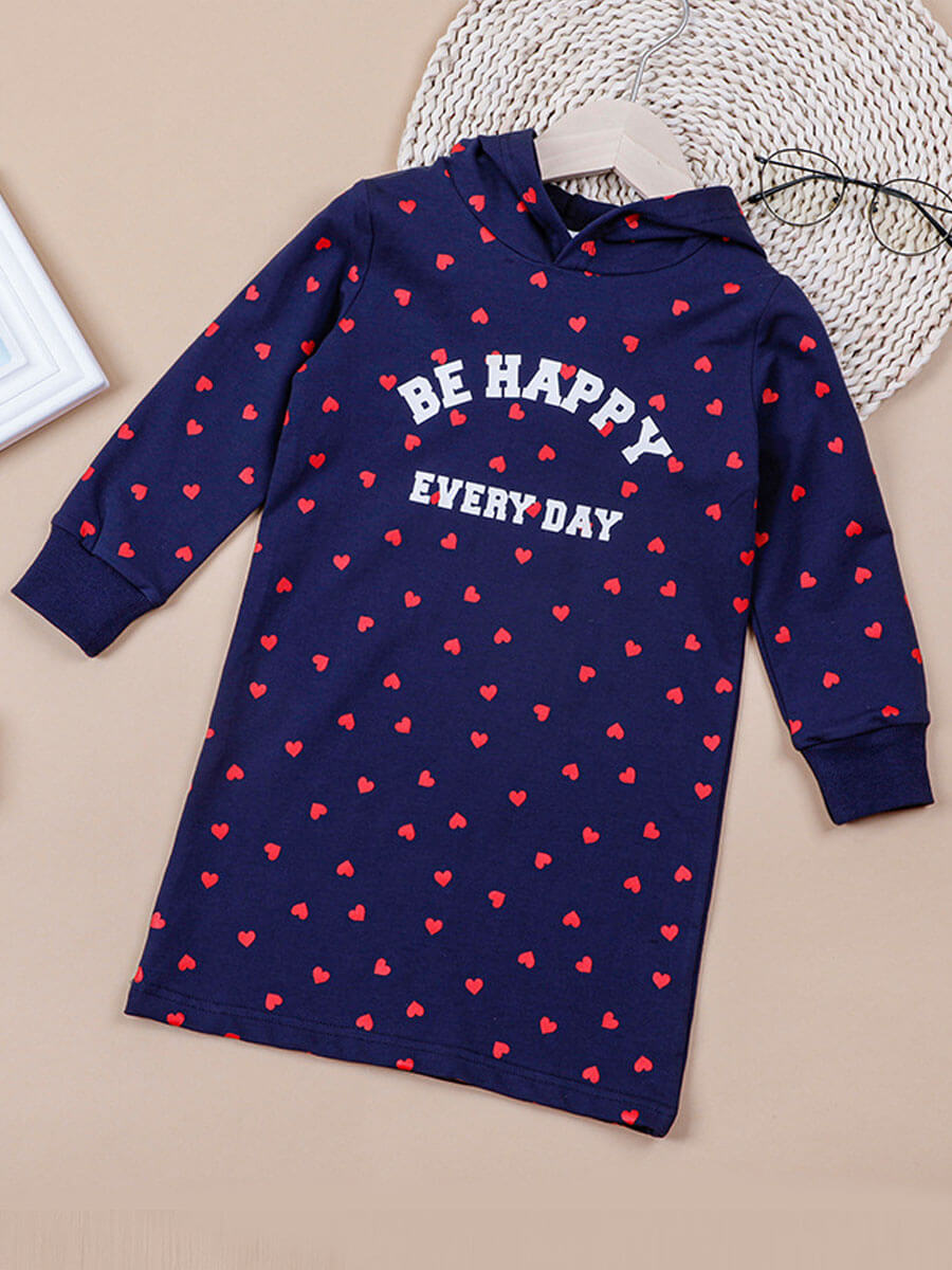 

Lovely Trendy Hooded Collar Letter Print Dark Blue Girl Hoodie